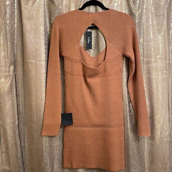 Lulus Fresh Trends camel ribbed cutout bodycon sweater dress XL NWT - Picture 8 of 8